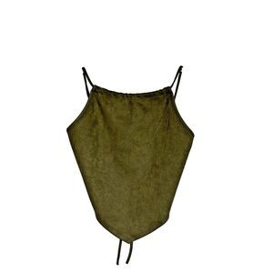 Womens Olive Faux Suede Handkerchief Tie Back Crop Top L Fairy Grunge Whimsigoth